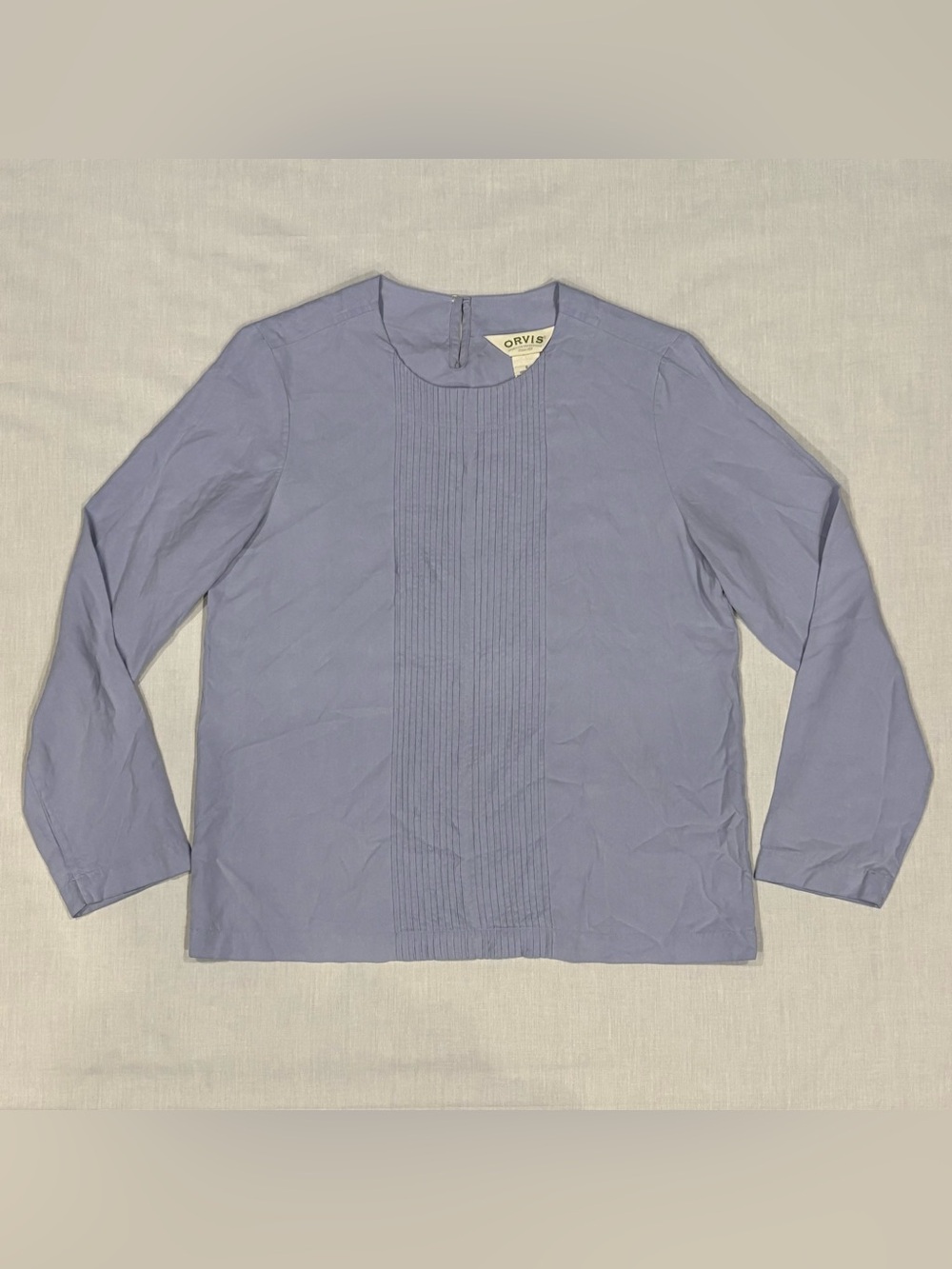 Orvis Women's 100% Silk Pintuck Blouse Periwinkle Long Sleeve Size Small